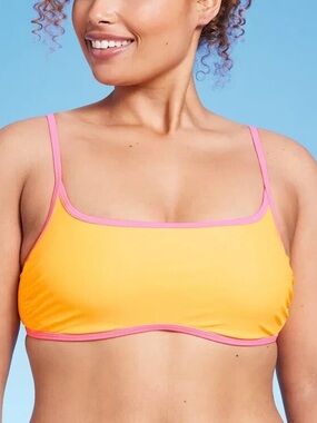 NWT wild fable colorblock bikini top in orange/pink with adjustable straps